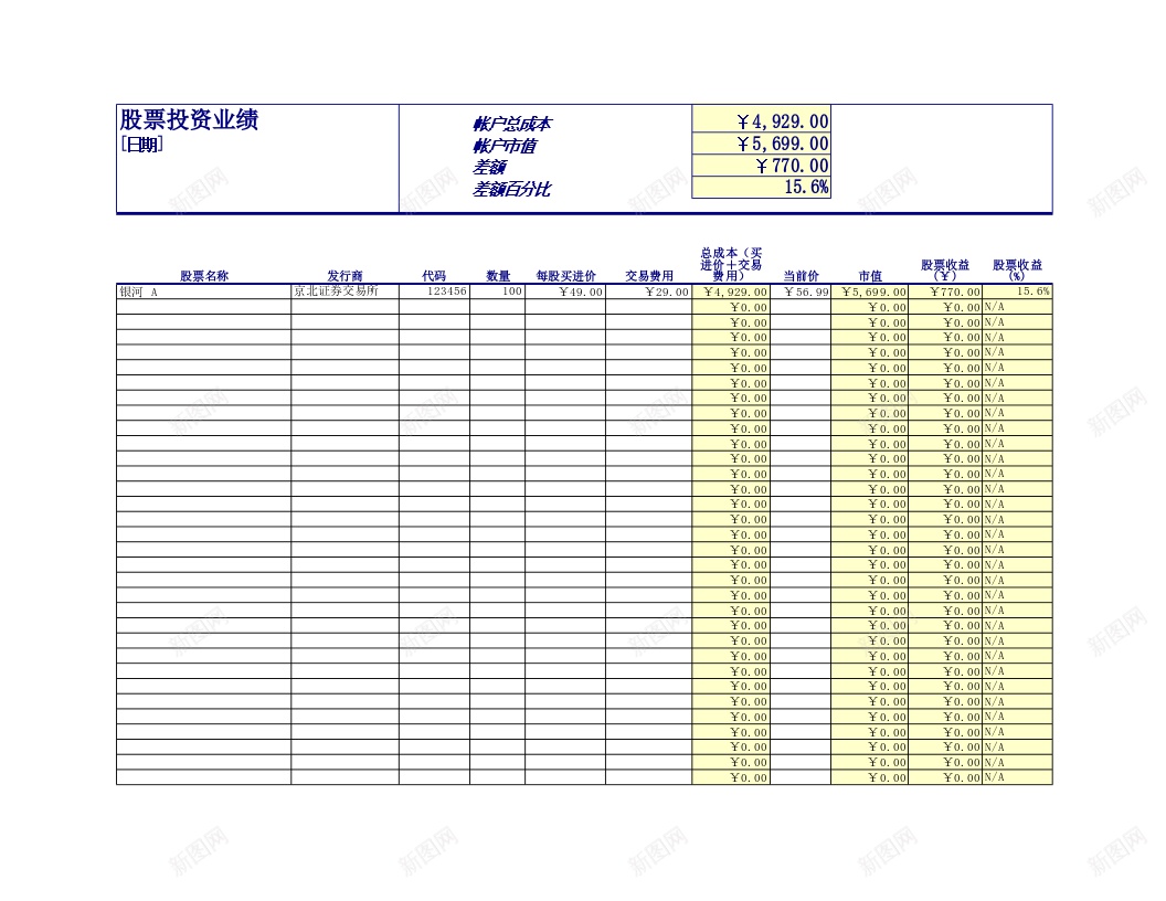 股票投资业绩办公Excel_88icon https://88icon.com 业绩 股票投资