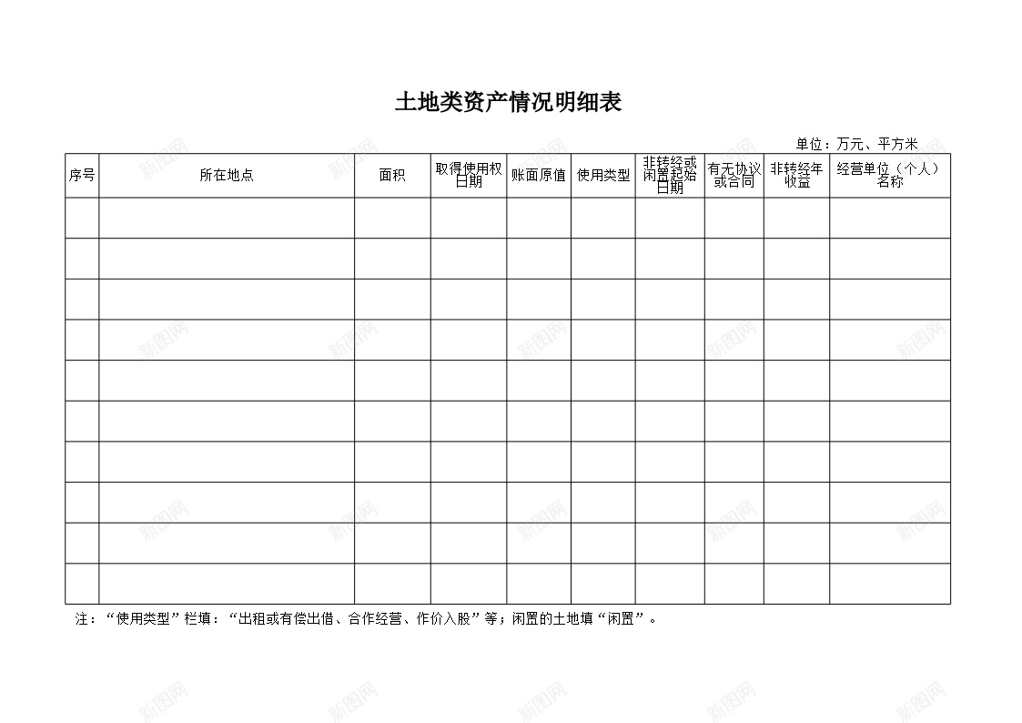 土地类资产情况明细表办公Excel_88icon https://88icon.com 土地 情况 明细表 资产