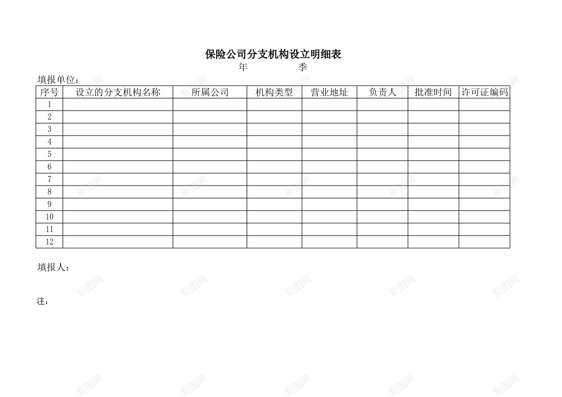 保险公司分支机构设立明细表办公Excel_88icon https://88icon.com 保险公司 分支 明细表 机构 设立