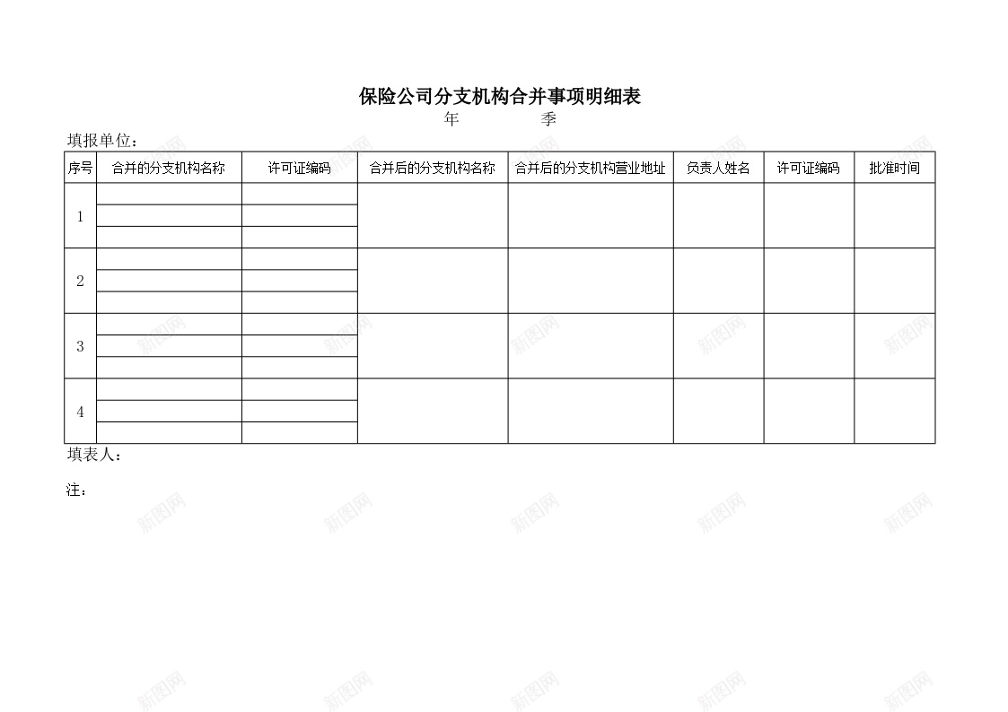 保险公司分支机构合并事项明细表办公Excel_88icon https://88icon.com 事项 保险公司 分支 合并 明细表 机构