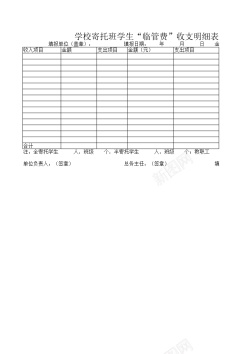 学校讲师学校寄托班学生临管费收支明细表