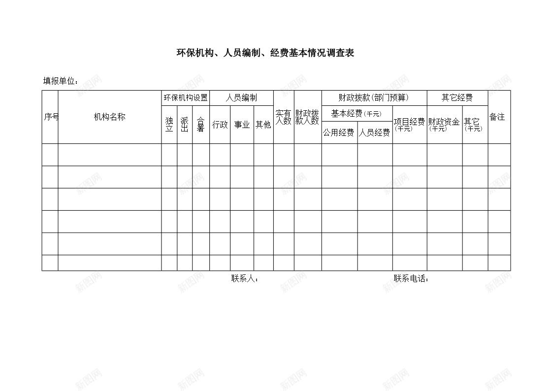 环保机构人员编制经费基本情况调查表办公Excel_88icon https://88icon.com 人员编制 基本情况 环保机构 经费 调查表