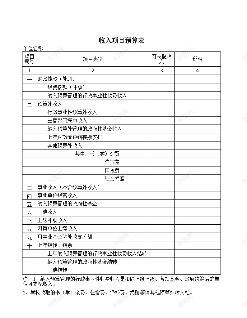 收入项目预算表办公Excel_88icon https://88icon.com 收入 项目 预算