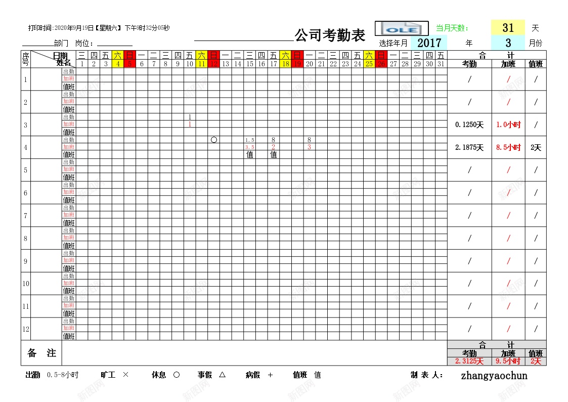 带时间的万年自动计算考勤表实用型办公Excel_88icon https://88icon.com 万年 实用型 带时 考勤 自动 计算 间的