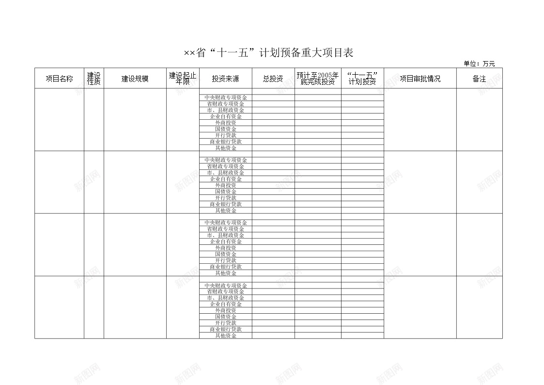 省十一五计划预备重大项目表办公Excel_88icon https://88icon.com 十一 计划 重大 重大项目 项目表 预备