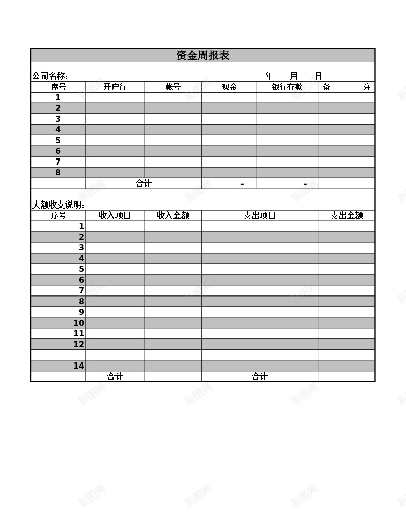 企业公司资金周报表办公Excel_88icon https://88icon.com 企业 公司 周报表 报表 资金