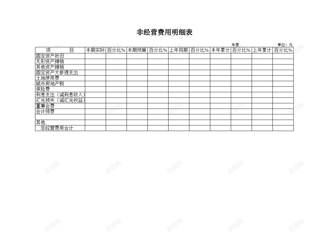 非经营费用明细表办公Excel_88icon https://88icon.com 明细表 经营 费用 非经