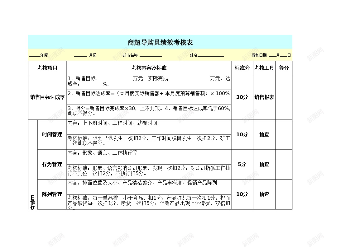 导购员绩效考核表办公Excel_88icon https://88icon.com 导购 绩效 绩效考核PPT 考核表