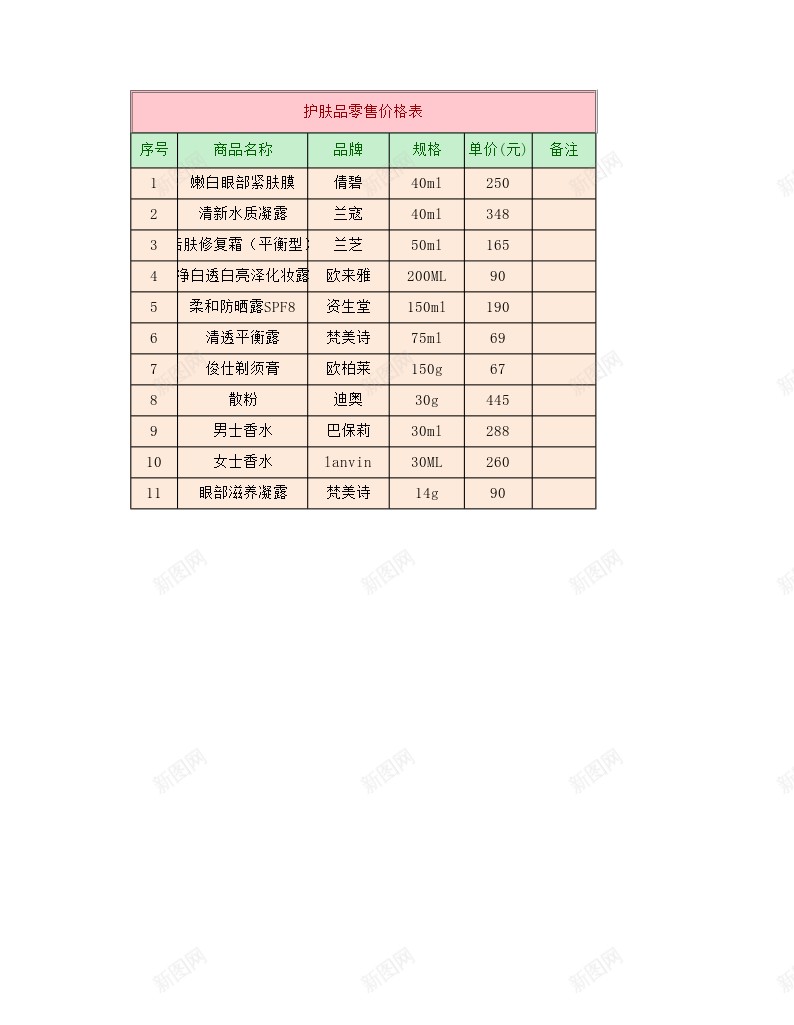 商品零售价格表办公Excel_88icon https://88icon.com 价格表 商品 零售 零售价 零售价格