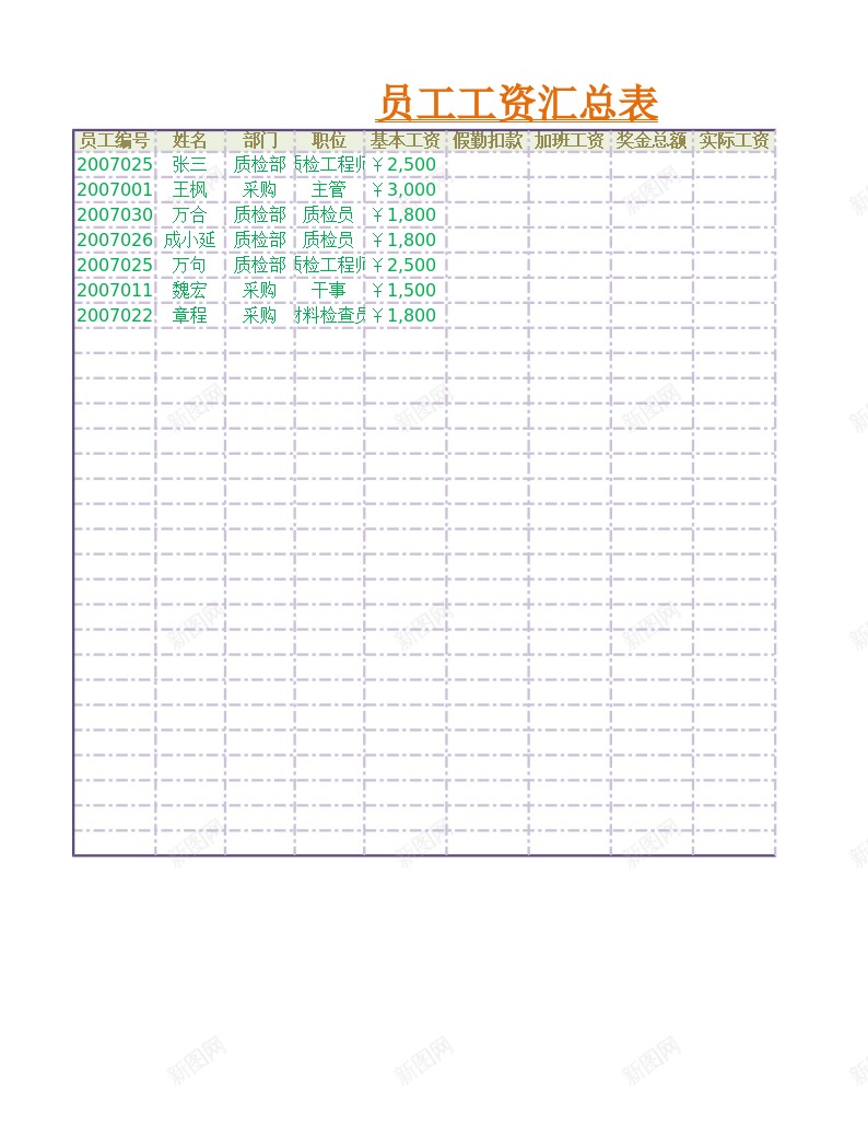 员工工资汇总表办公Excel_88icon https://88icon.com 员工 工资 汇总表