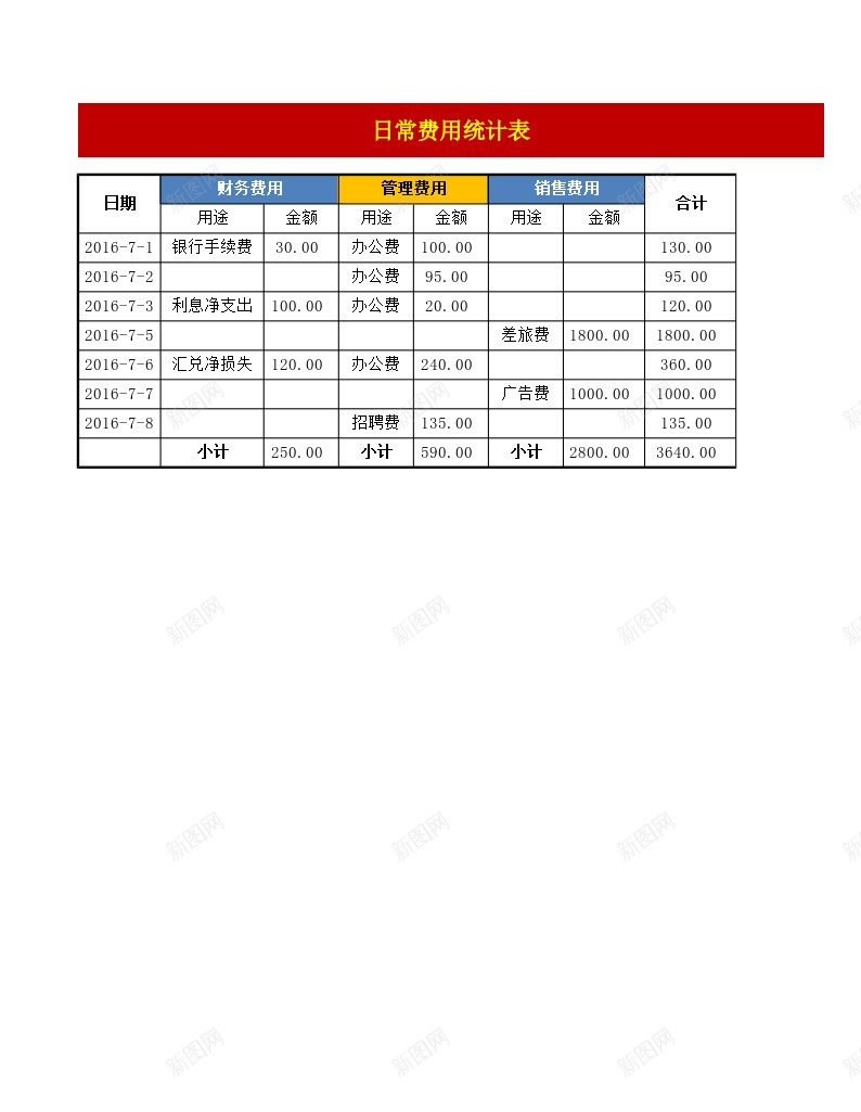 日常费用统计表2办公Excel_88icon https://88icon.com 日常 统计表 费用