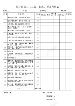 酒店使用手册酒店前厅客房主管晋升考核表