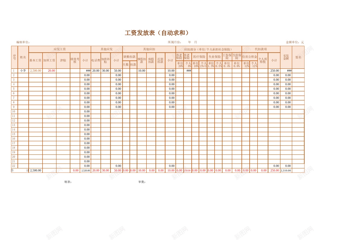 工资发放表自动求和办公Excel_88icon https://88icon.com 发放 工资 求和 自动