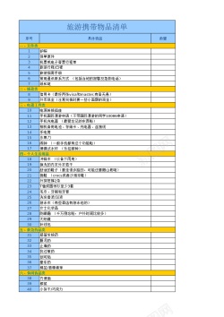 模板矢量图境外游必备物品清单Excel图表模板