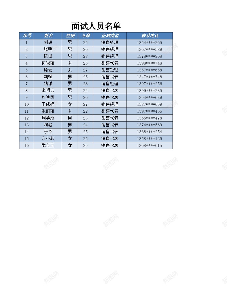 面试人员名单表办公Excel_88icon https://88icon.com 人员名单 面试