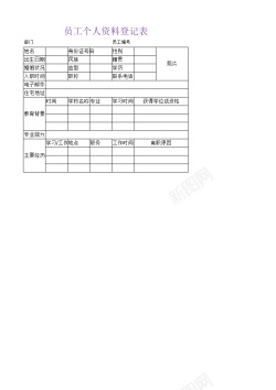 PNG透明背景素材员工个人资料登记表