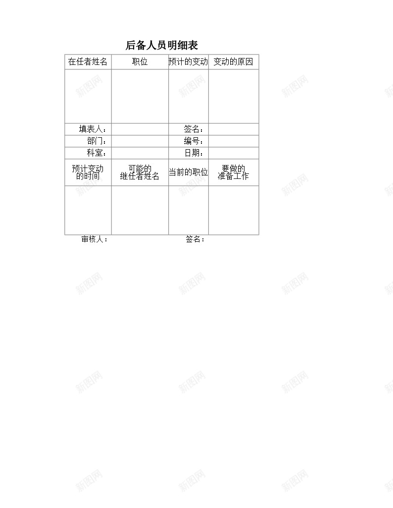 后备人员明细表办公Excel_88icon https://88icon.com 人员 后备 明细表