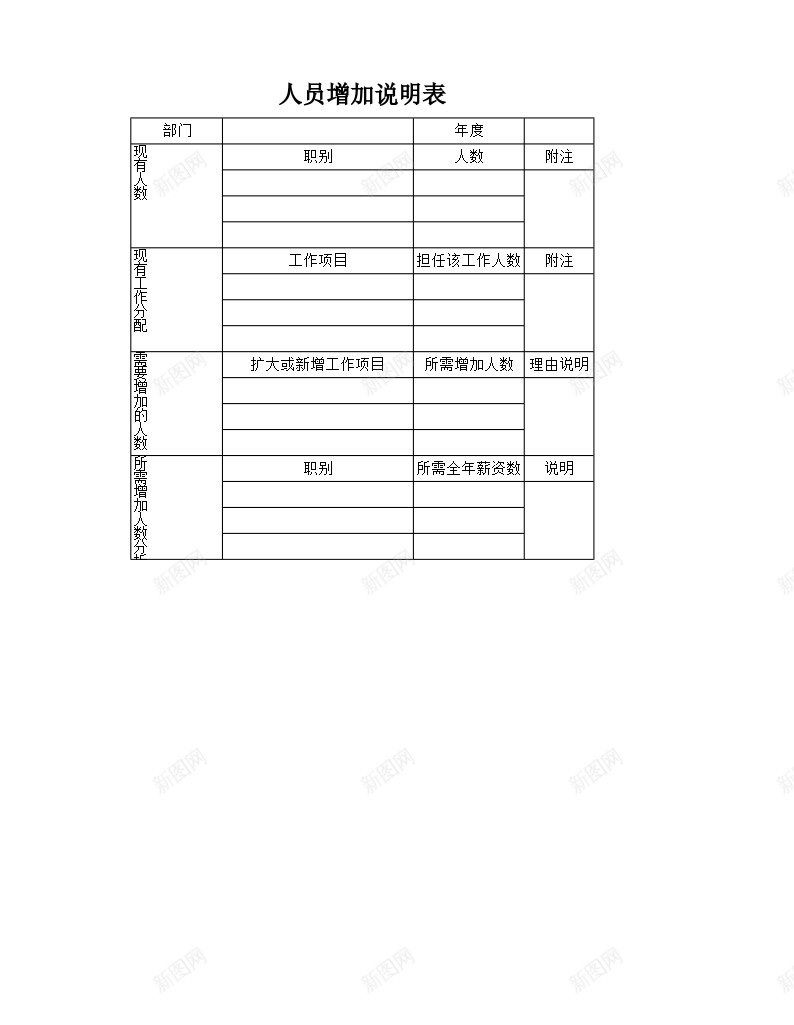 人员增加说明表办公Excel_88icon https://88icon.com 人员 增加 说明