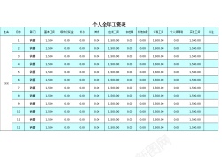 个人卡片个人全年工资表
