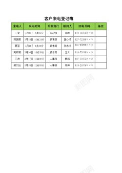 欢迎来电客户来电登记簿