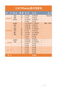 视频活动万圣节活动预算表模板Excel图表模板