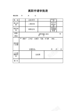 辞职申请审批表