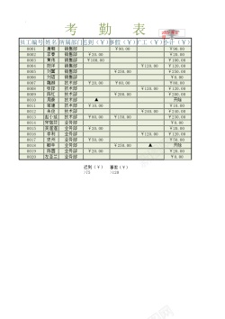 考勤表模板考勤表