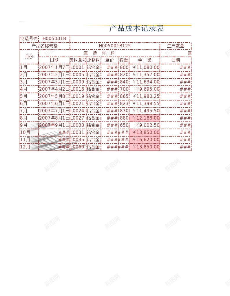 产品成本记录表办公Excel_88icon https://88icon.com 产品成本 记录表