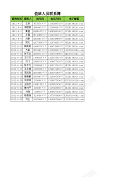 联系值班人员联系薄