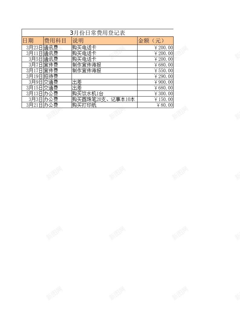 公司日常费用表办公Excel_88icon https://88icon.com 公司 日常 费用