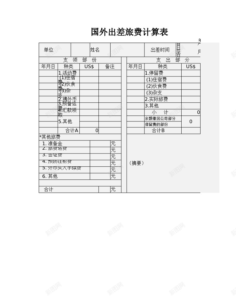 国外出差旅费计算表办公Excel_88icon https://88icon.com 国外 外出 差旅费 计算