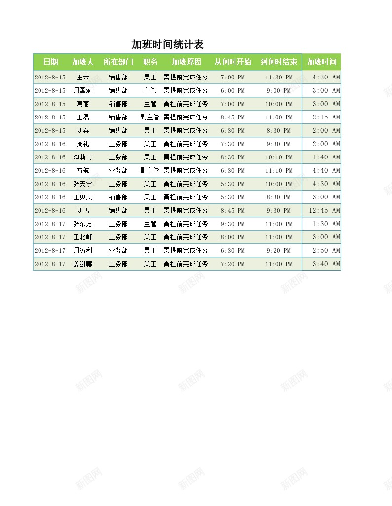 加班时间统计表办公Excel_88icon https://88icon.com 加班 时间 统计表